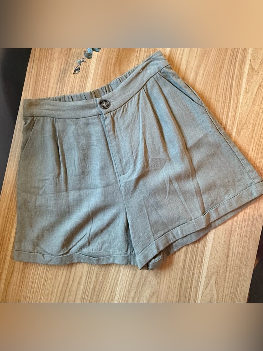 Molly Bracken La Collection Olivia High Rise Linen Blend Shorts Olive Khaki